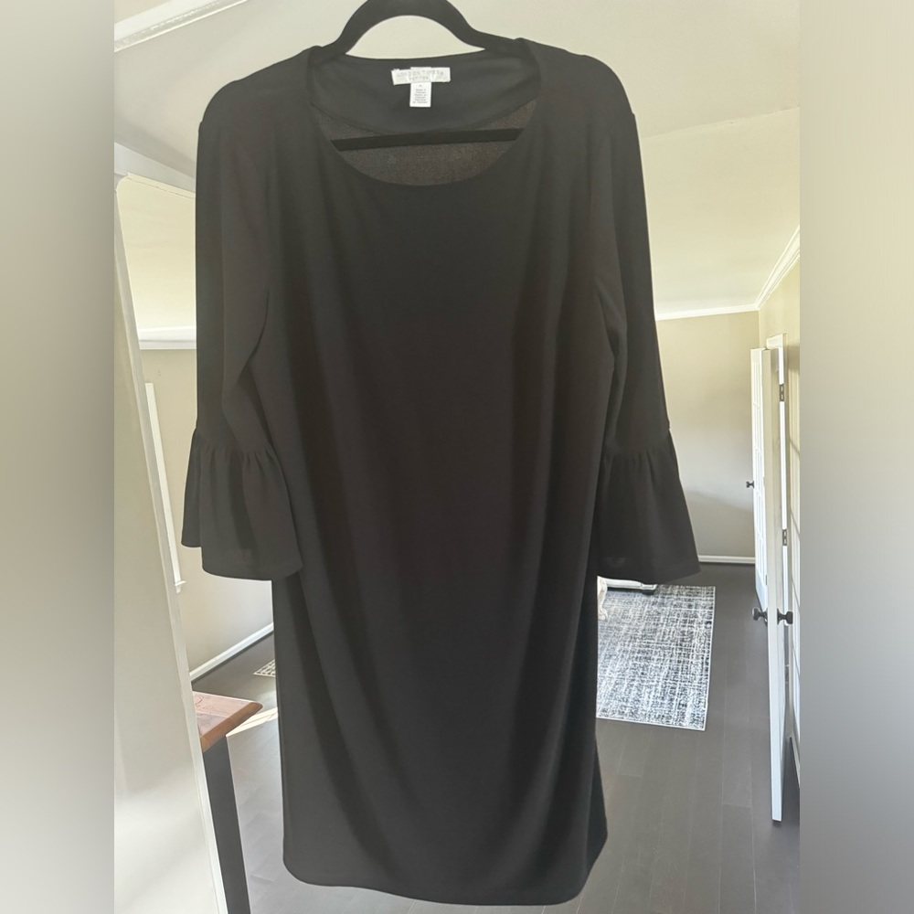 Women’s London Times Petite L Black 3/4 Trumpet Sleeve Sleeve Short Dress